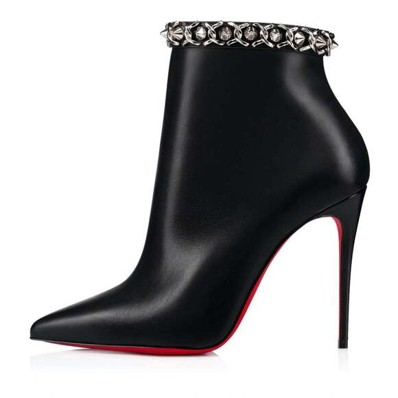 Christian Louboutin Booty Chain 100 Black Calf Leather Ankle Heel Bootie 40 - Picture 4 of 12